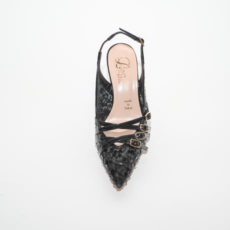 フォーストラップハイヒールバックスリング/ Four straps high heel slingback L0277A (BLACK/SP)