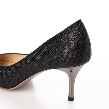 グリッターメッシュメタルヒールパンプス 7cm/Glitter mesh metal heel pumps L0234 (BLACK）