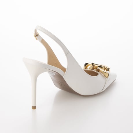 チェーンデザインポインテッドバックバンドパンプス/Chain design pointed back band pumps L0237 (WHITE）