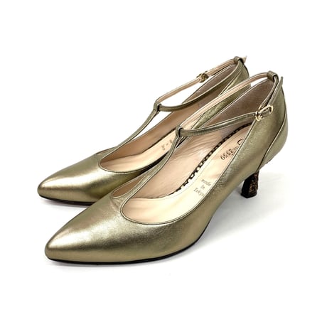Tストラップ ポインテットグリッターヒールパンプス/T-strap pointed toe glitter heel pumps L0111A (GOLD/M)