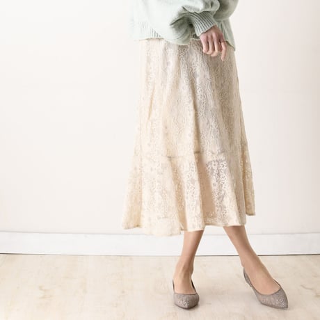 ラインストーンチュールフラットパンプス / Rhinestone tulle flat pumps L0218 (OAK）
