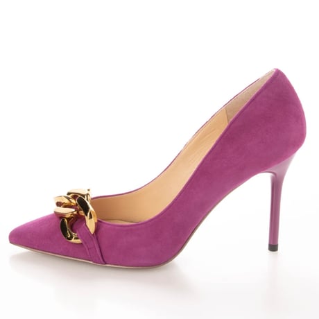 チェーンデザインポインテッドヒールパンプス/Chain design pointed heel pumps L0214 (PINK/S）