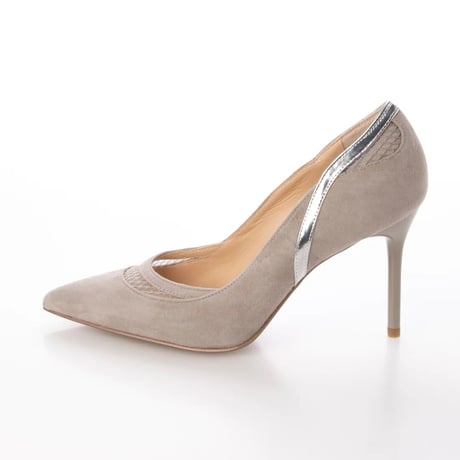 チュールコンビネーションポインテッドヒールパンプス/Tulle combination pointed heel pumps L0240 （GRAY）