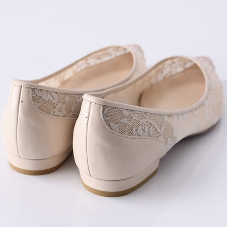 ラインストーンチュールフラットパンプス / Rhinestone tulle flat pumps L0218 (L.BEIGE）