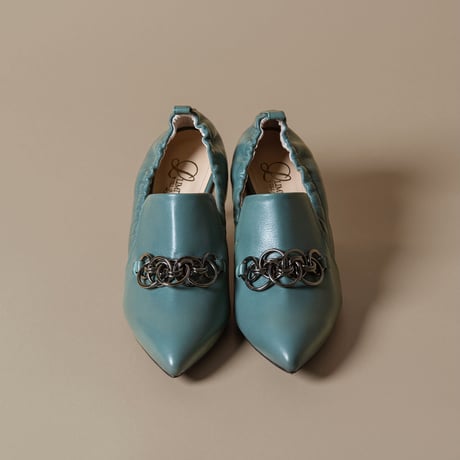 チェーンデザインシャーリングヒールパンプス/Pointed toe ring chain design shirring heel pumps L0236（GREEN）