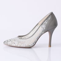 ラインストーンチュールヒールパンプス / Rhinestone tulle heel pumps L0210 (L.GRAY）