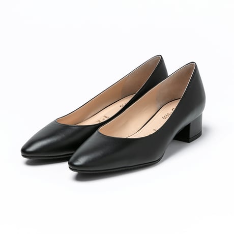 アーモンドトゥローヒールパンプス/Almond toe low heel pumps L0266(BLACK/R)