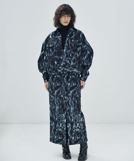 S-01/02 Stone foil High waist skirt  <BLUE GREEN> sample