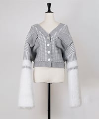 O-01 Fur yarn Knit Cardigan <GRAY>