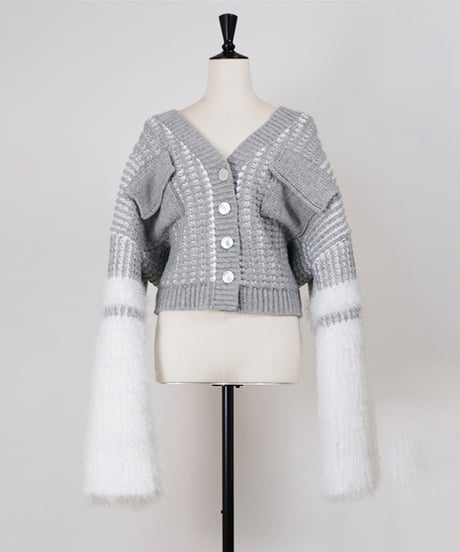 O-01 Fur yarn Knit Cardigan <GRAY>