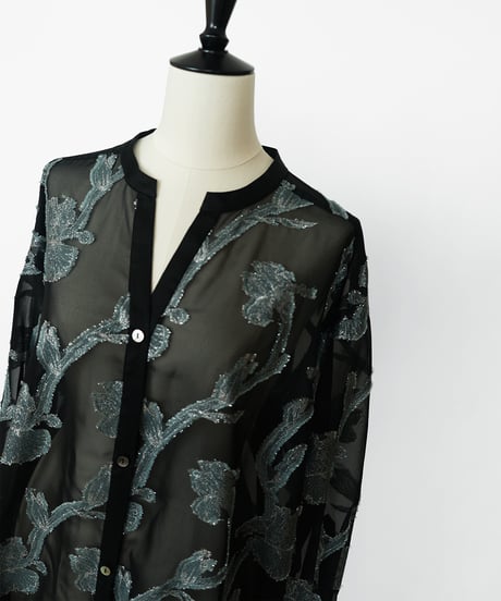 D-02 Iris Cut jacquard Long shirt one-piece [BLACK Flower] sample