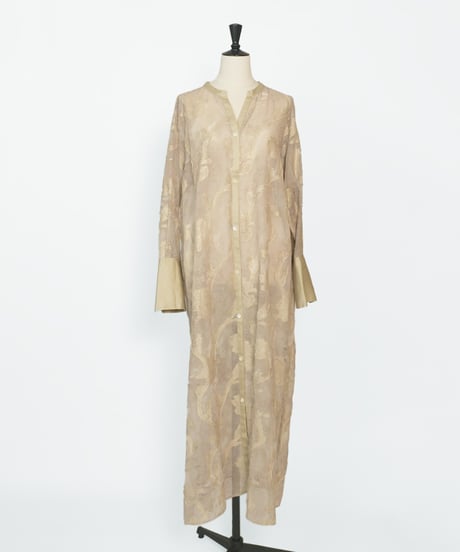 D-02 Iris Cut jacquard Long shirt one-piece [BEIGE Flower] sample