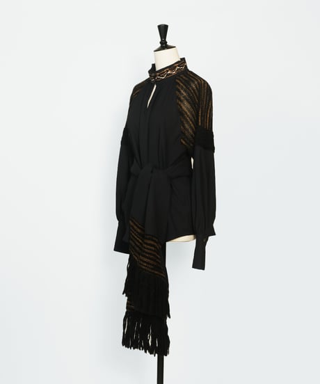T-03 Belt Gather Blouse [BLACK] sample