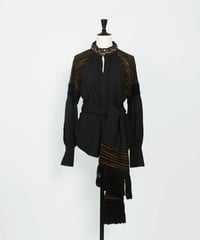 T-03 Belt Gather Blouse [BLACK] sample