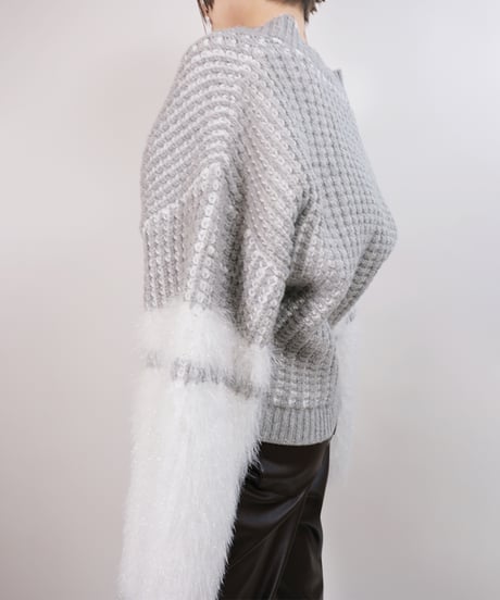 O-01 Fur yarn Knit Cardigan <GRAY>
