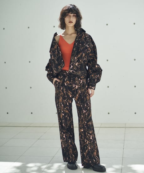 P-01 Stone foil Pants  <ORANGE BLACK>
