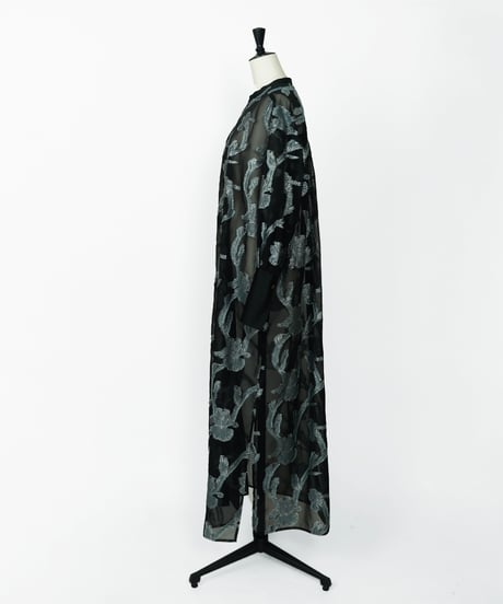 D-02 Iris Cut jacquard Long shirt one-piece [BLACK Flower] sample