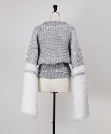 O-01 Fur yarn Knit Cardigan <GRAY>
