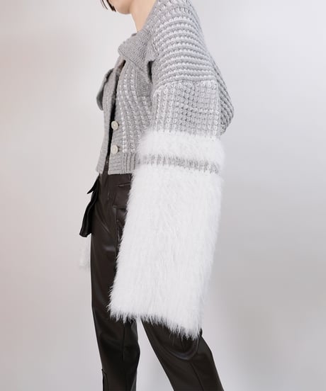 O-01 Fur yarn Knit Cardigan <GRAY>