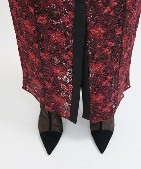 S-01 Embroidery Lace Skirt <BORDEAUX>