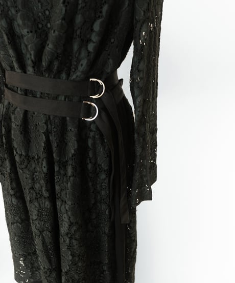 D-01 Belt Lace Dress [GREEN×BLACK] sample