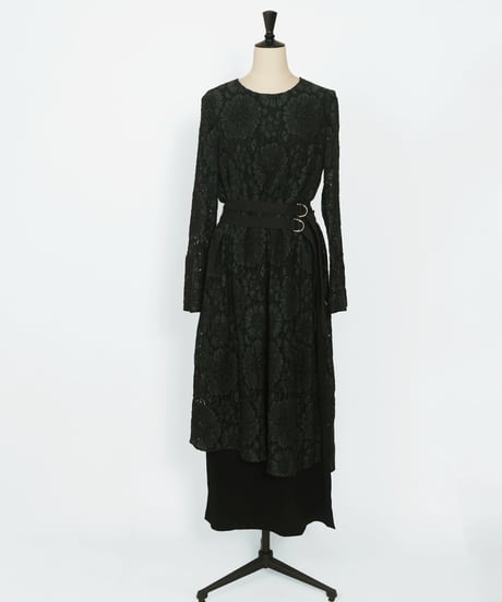D-01 Belt Lace Dress [GREEN×BLACK] sample