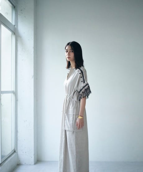 D-04 Linen Gather dress [BEIGE] sample