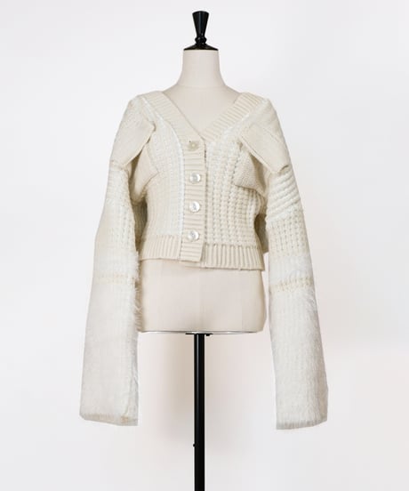 O-01 Fur yarn Knit Cardigan <OFF WHITE>