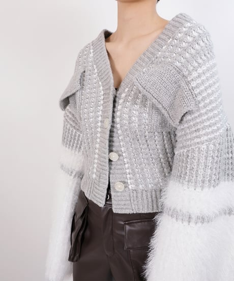 O-01 Fur yarn Knit Cardigan <GRAY>