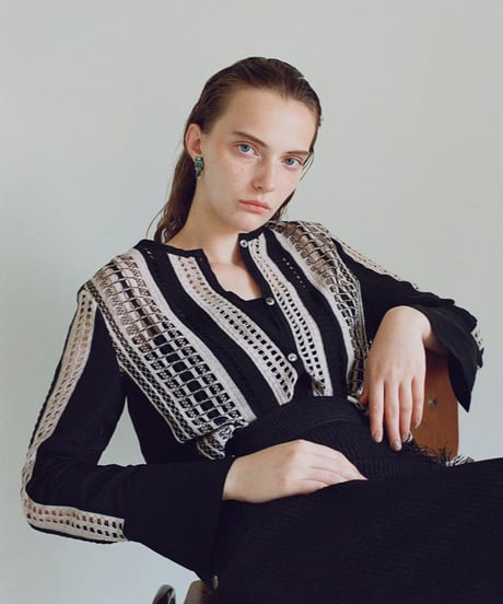 T-05 Mix lace Cardigan Shirt <BLACK> sample