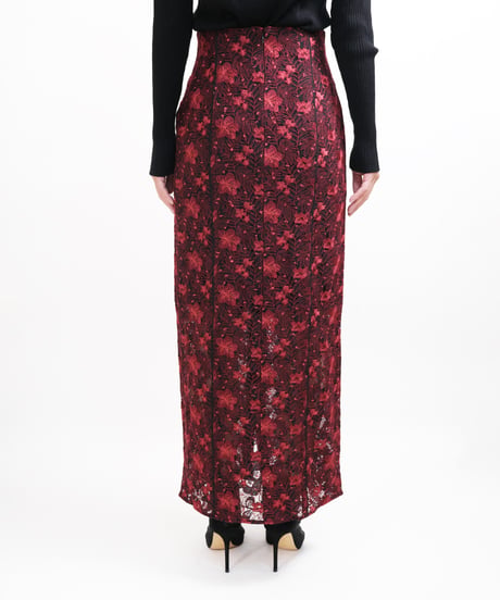 S-01 Embroidery Lace Skirt <BORDEAUX>
