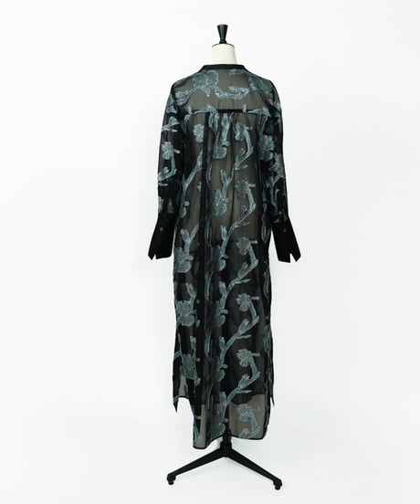 D-02 Iris Cut jacquard Long shirt one-piece [BLACK Flower] sample