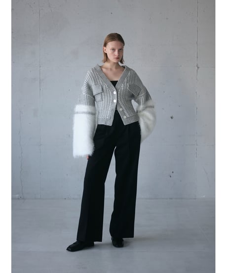 O-01 Fur yarn Knit Cardigan <GRAY>