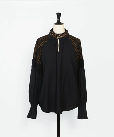 T-03 Belt Gather Blouse [BLACK] sample