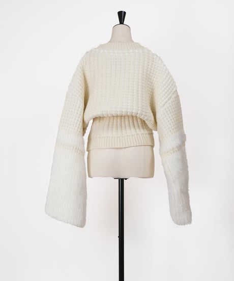 O-01 Fur yarn Knit Cardigan <OFF WHITE>