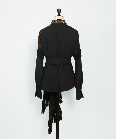 T-03 Belt Gather Blouse [BLACK] sample