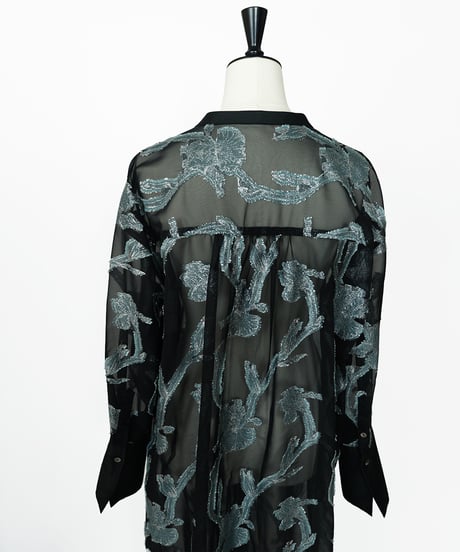 D-02 Iris Cut jacquard Long shirt one-piece [BLACK Flower] sample