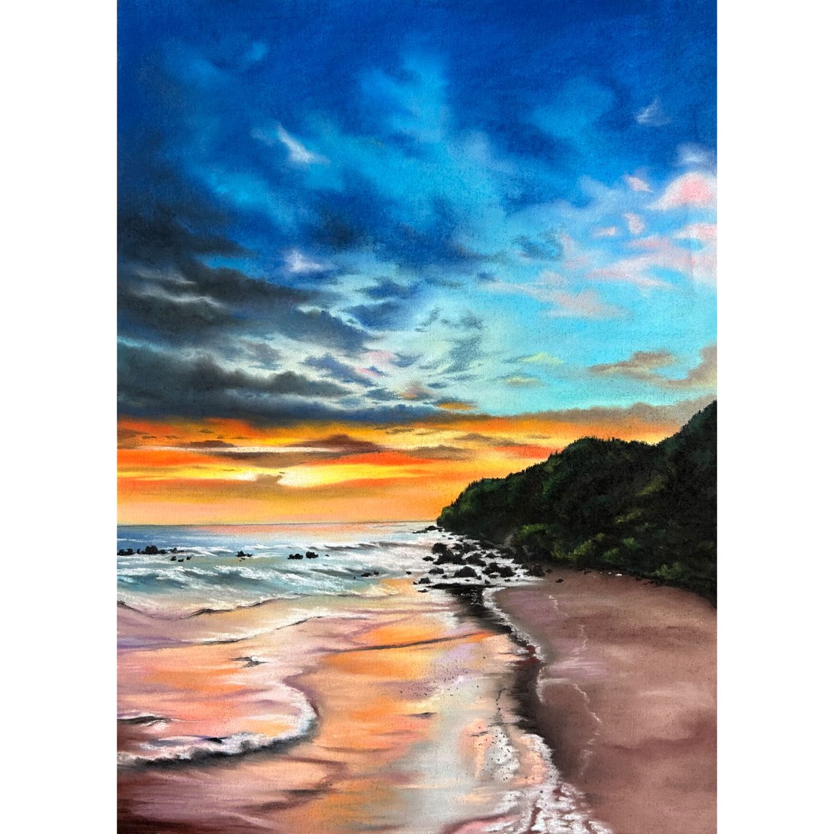 パステル画 風景画 木製フレームなし色紙サイズ 小さいサイズの