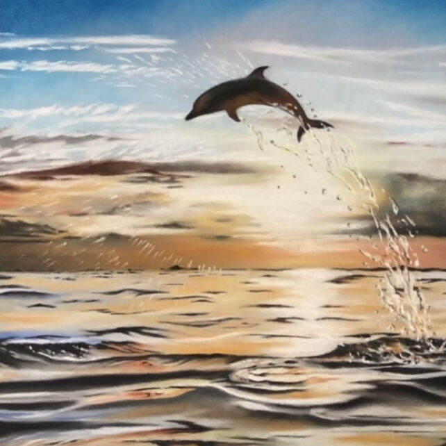 空高く飛ぶイルカの風景画 | ☆Megu gallery☆