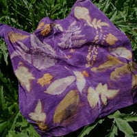 Leaf printed silk scarf -purple シルクカーフ