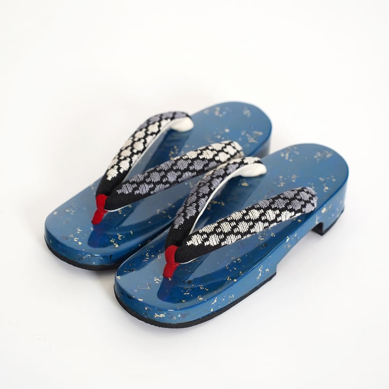 プレミアム下駄】Lサイズ（台）津軽塗ロイヤルブルー右近型×（鼻緒