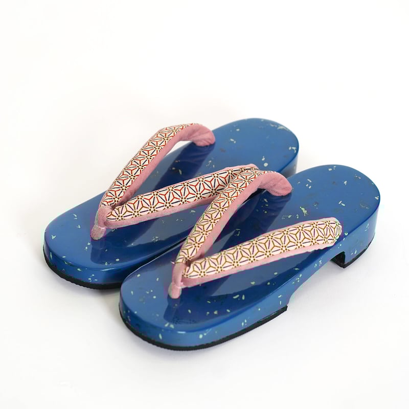 プレミアム下駄】Mサイズ（台）津軽塗ロイヤルブルー右近型×（鼻緒