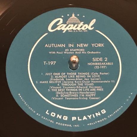 Jo Stafford／Autum In New York （Capitol T197）MONO オリジナル盤