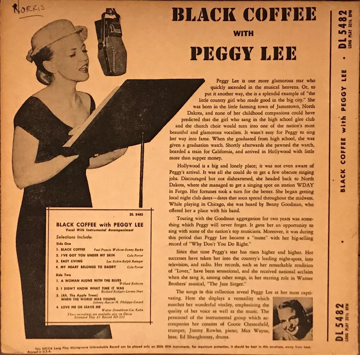 Peggy Lee／Black Coffee （Decca DL5482）MONO 10インチ