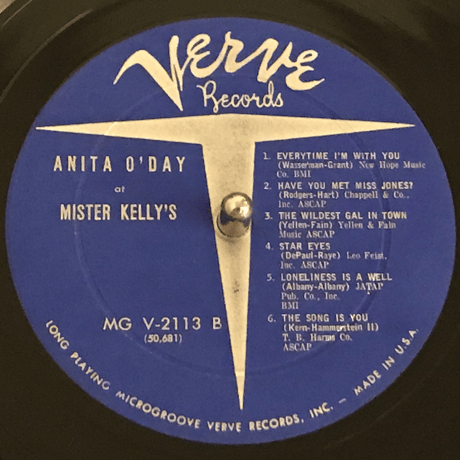 Anita O’Day／At Mister Kelly’ｓ（Verve MGV2113) MONO オリジナル盤