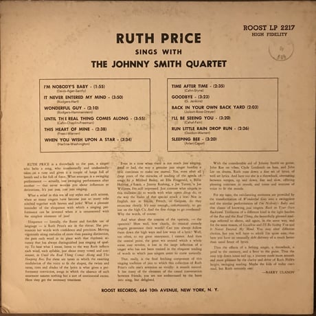 Ruth Price／Sings With The Johnny Smith Quartet （Roost2217） MONO オリジナル盤