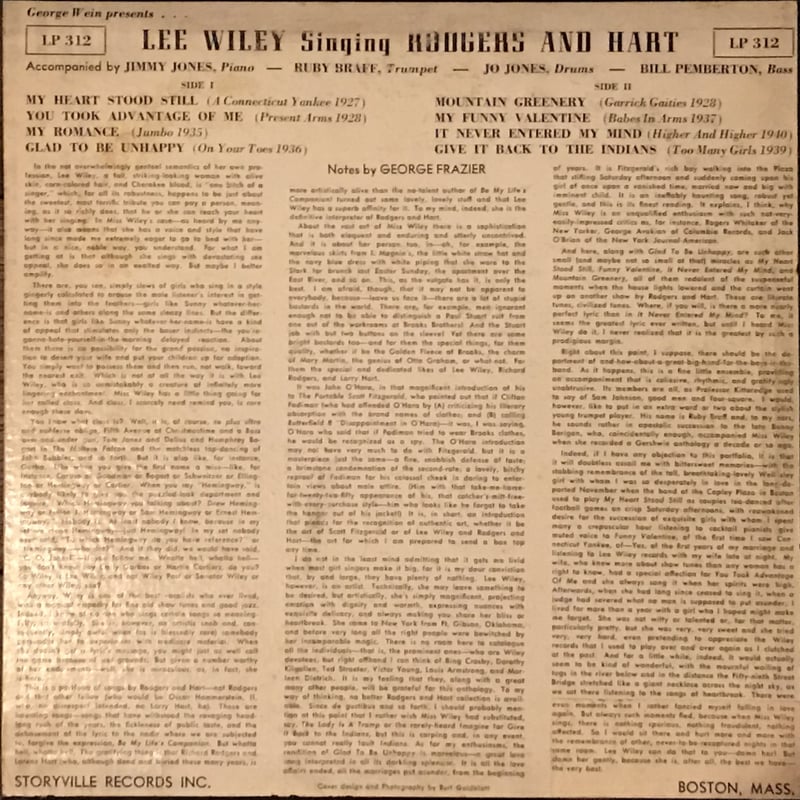Lee Wiley／Sings Rodgers and Hart（Storyville LP3