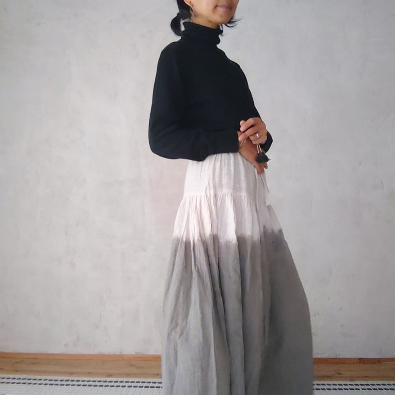 ひも付きロングスカート「ダークカシス染・グラデーション」 Mサイズ  