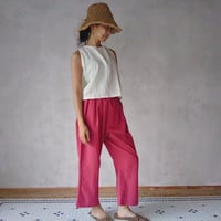 mogo「タックパンツ・コットンリネン・赤」Freeサイズ