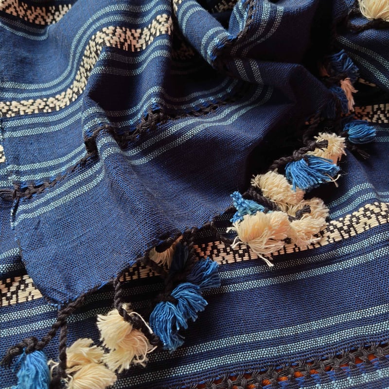 タイ 族　ブランケット ストール インディゴ 藍染 刺繍 骨董 アンティーク 藍染インディゴタイ 族ブランケットストール刺繍骨董アンティーク